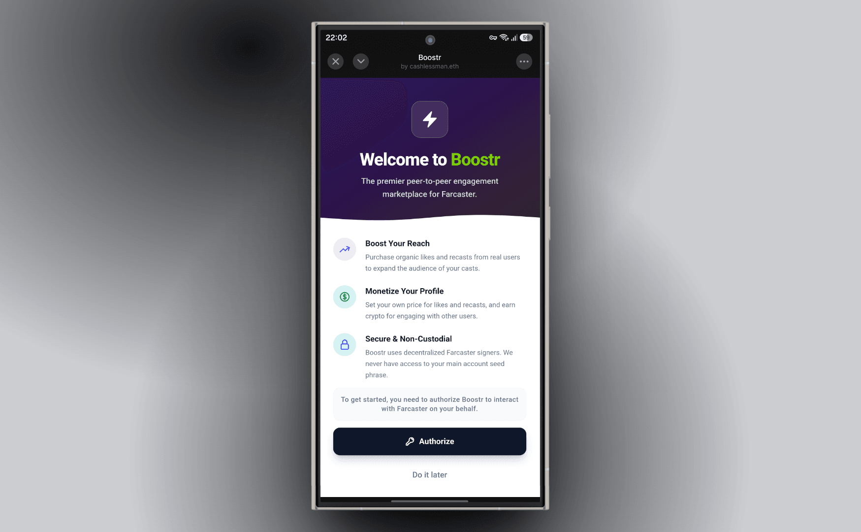Boostr screen 1