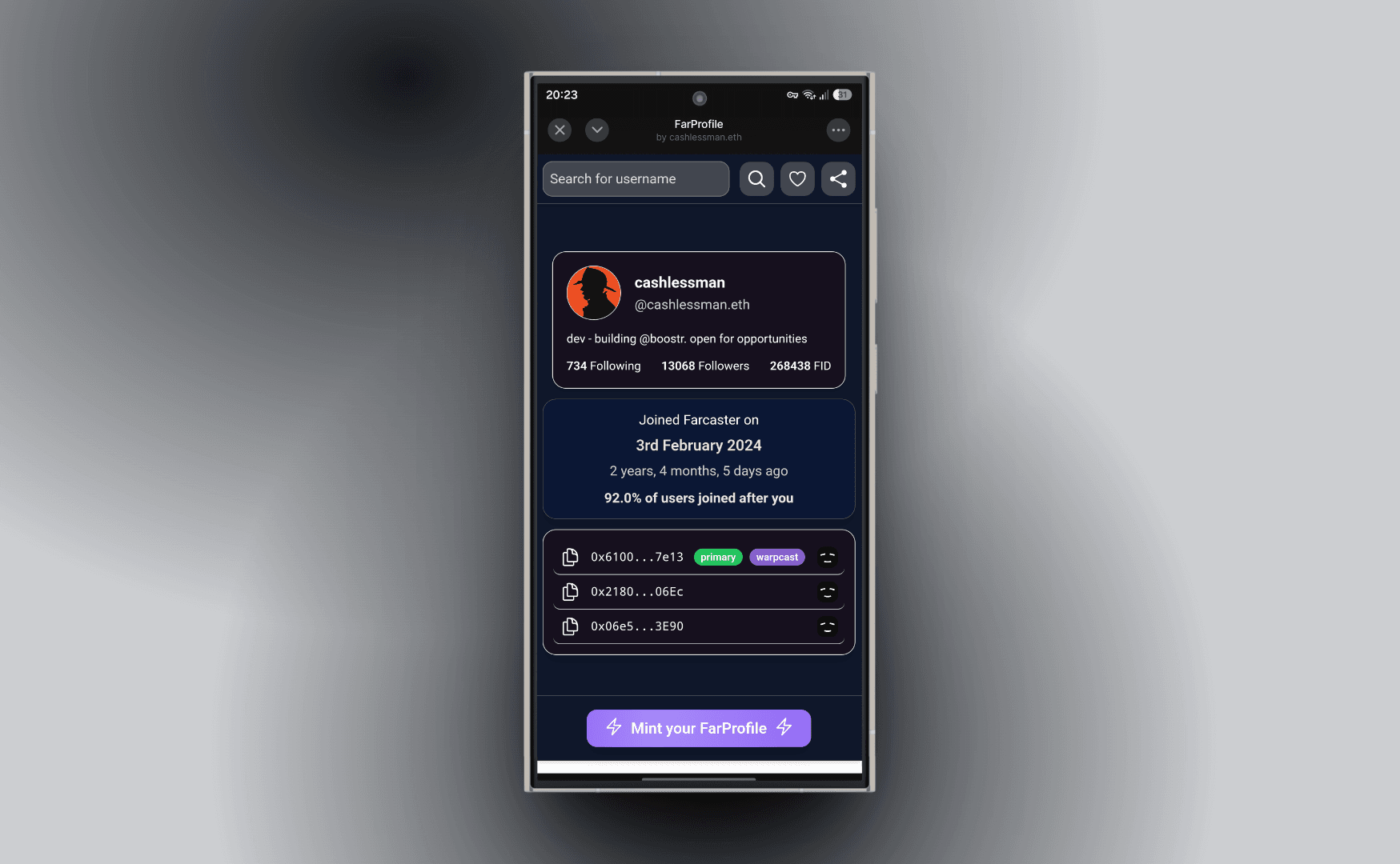 FarProfile screen 1