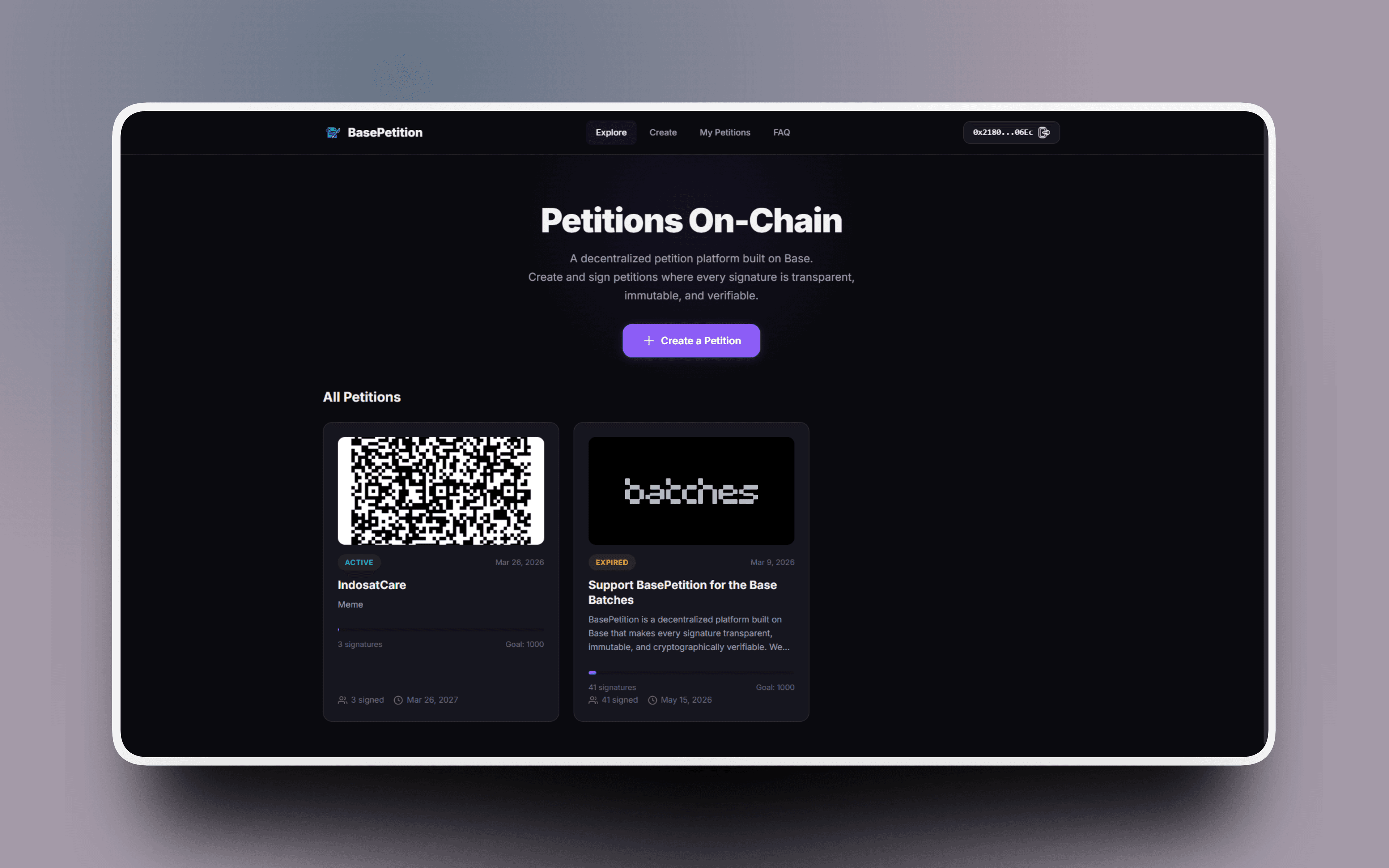Onchain-Petition screen 1
