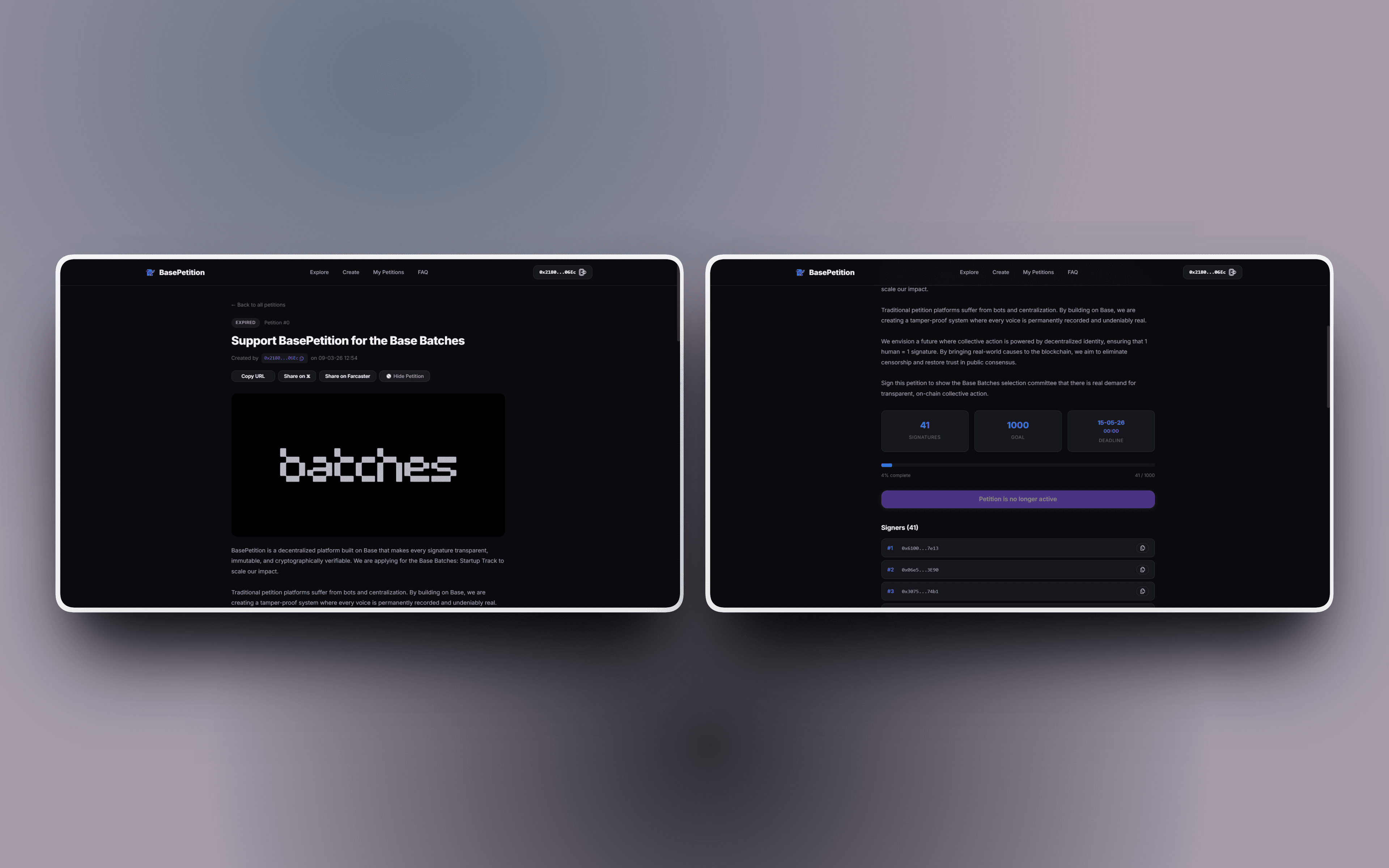 Onchain-Petition screen 2
