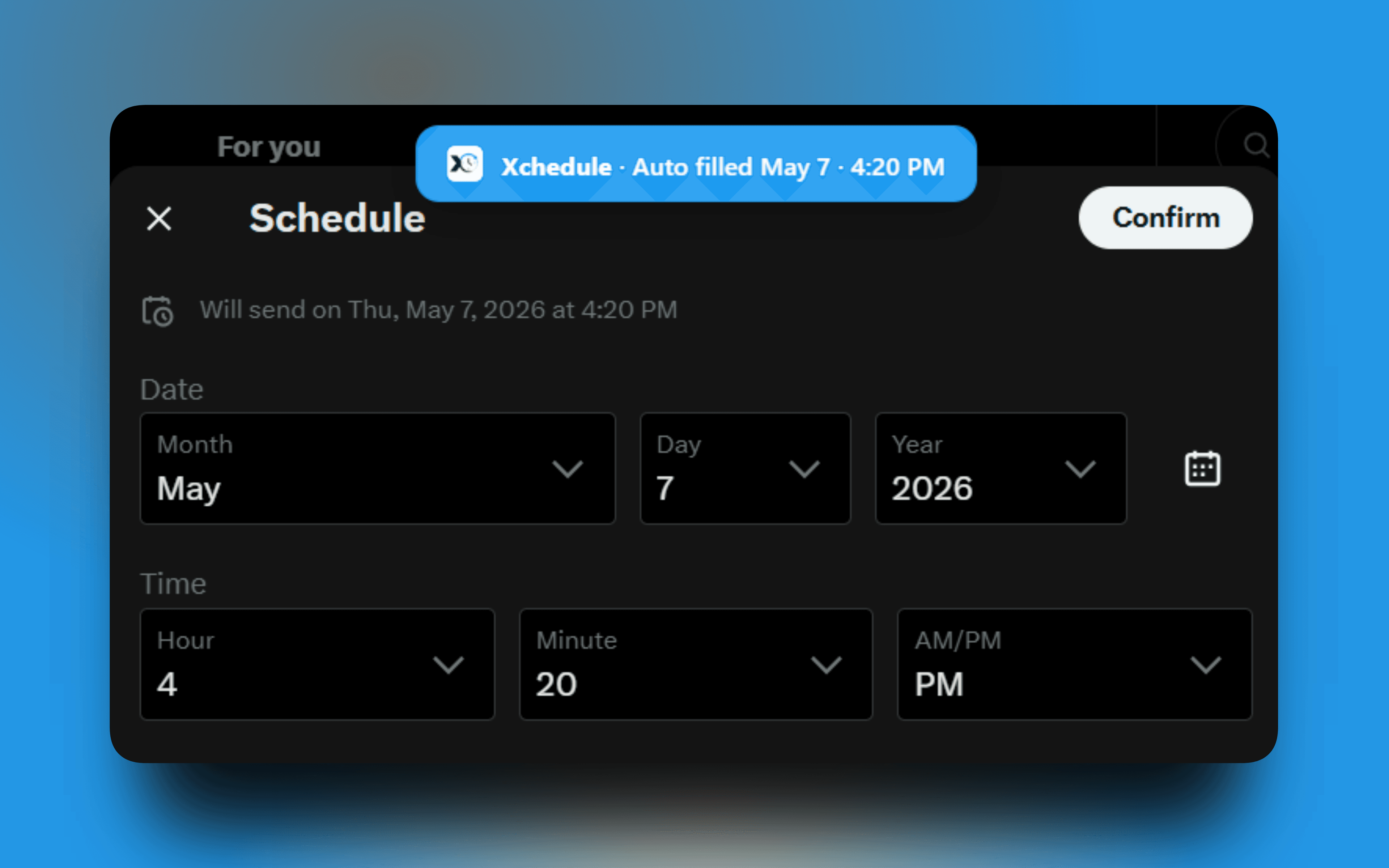 Xchedule screen 1